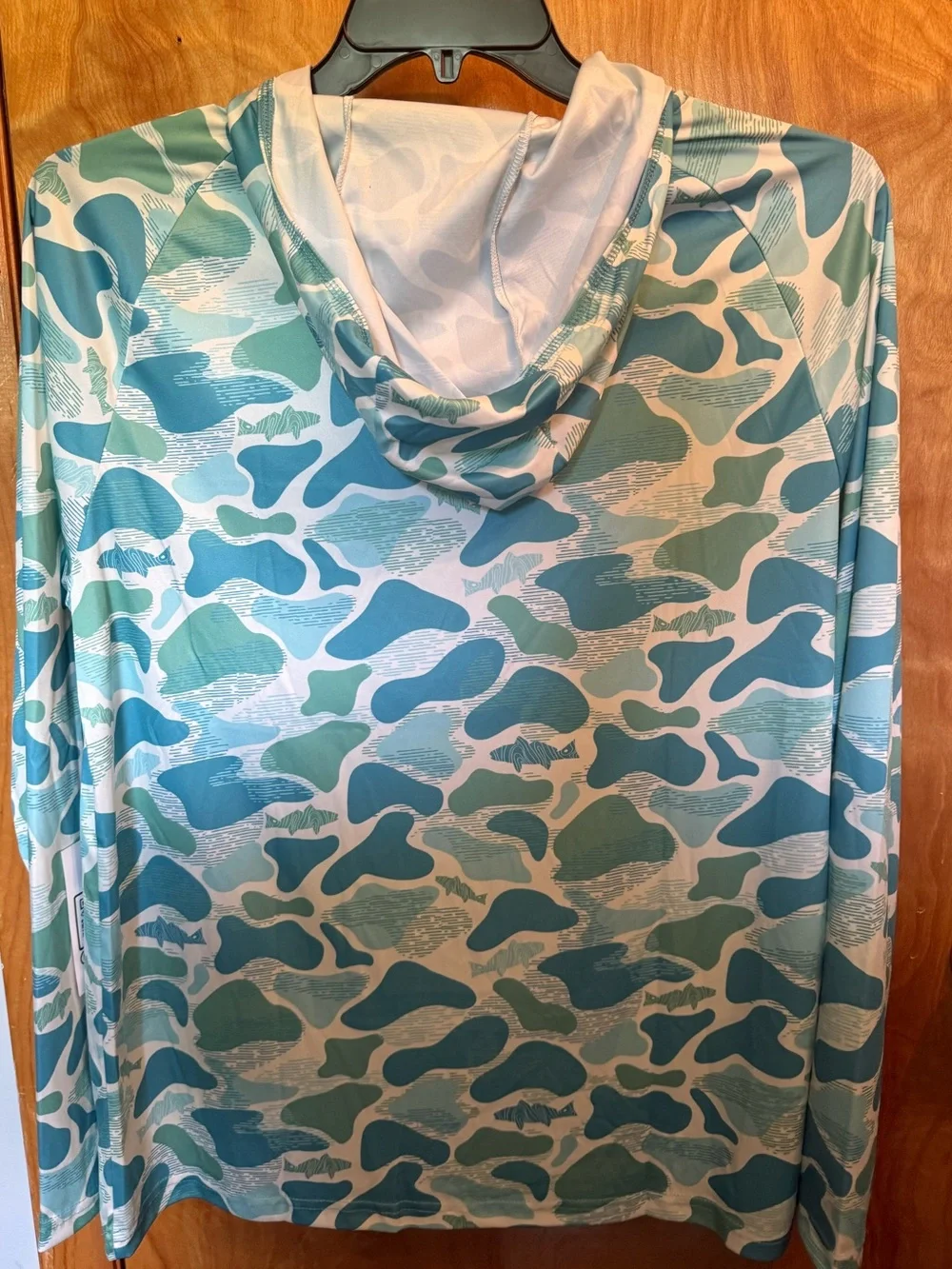 Southern Fin Lightweight Hooded Fishing Shirt Teal & White Abstract Print medium